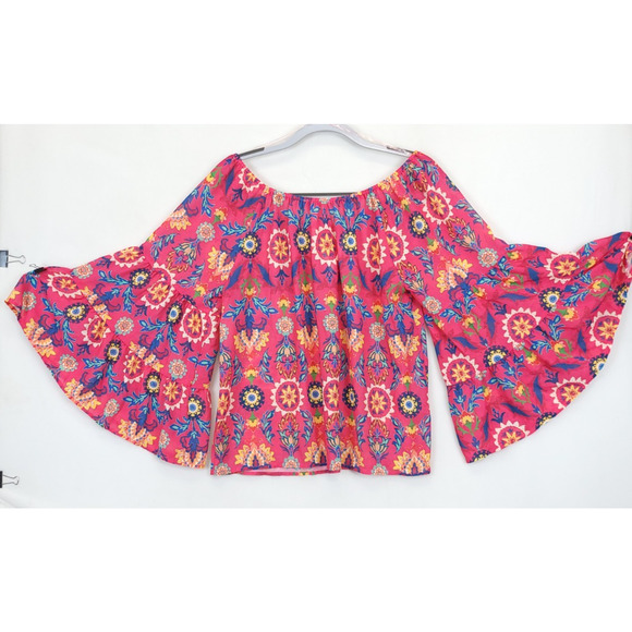 Flying Tomato Tunic Tiered Sleeve Floral Fuchsia Oversize Women S Beachy Resort - Picture 2 of 11